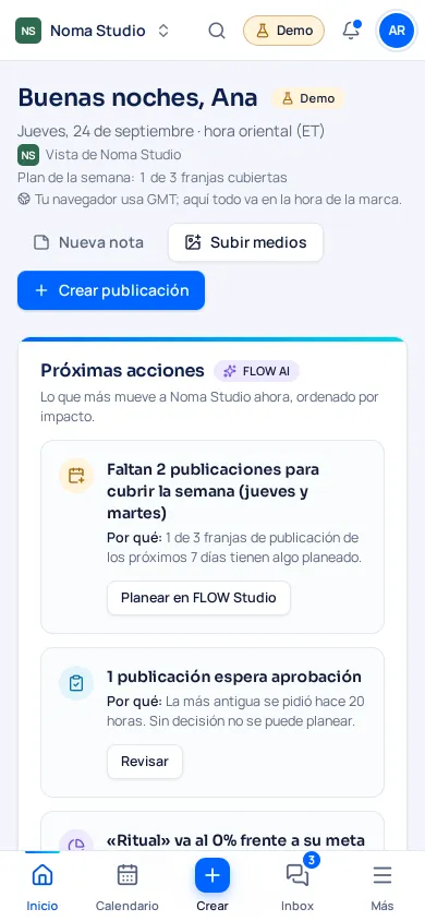 Inicio de Social Flow en un teléfono