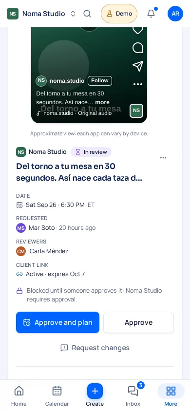 A Noma Studio post ready to approve with one tap
